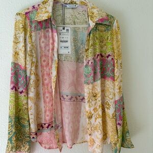 Zara Colorful Sheer Patterned Blouse